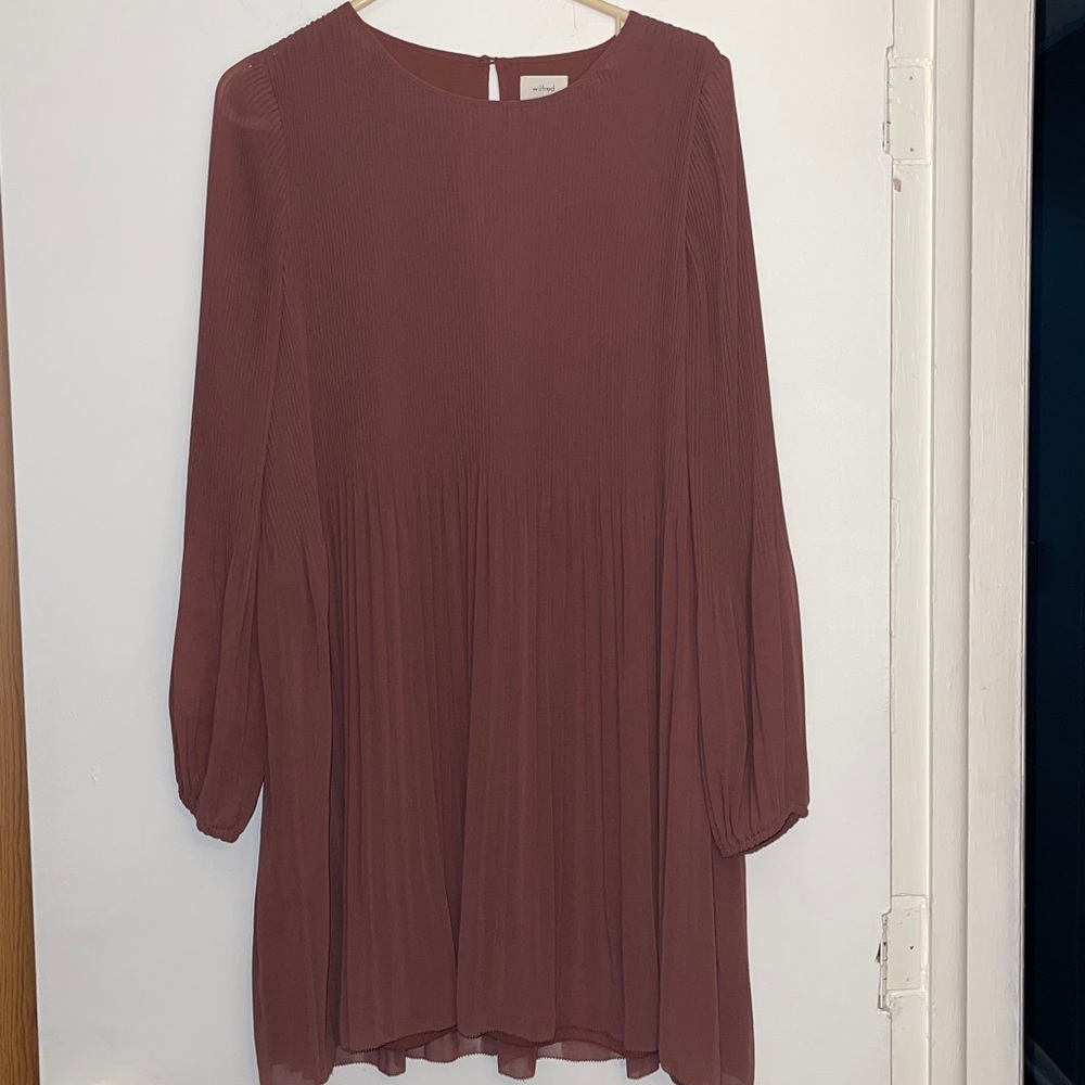 Wilfred Rust-Brown Pleated Long-Sleeve Mini Dress - Picture 3 of 8
